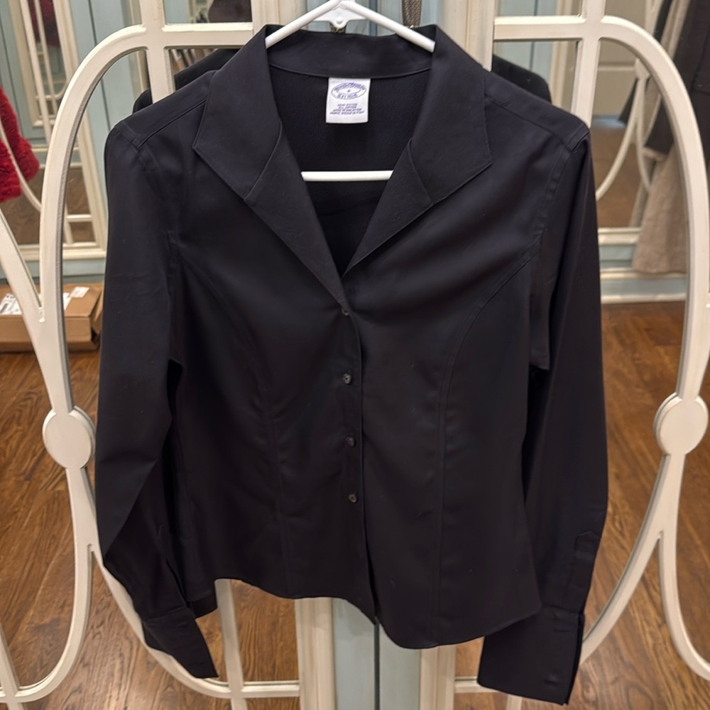 Brooks Brothers black semi fitted blouse- French cuffs Size 6